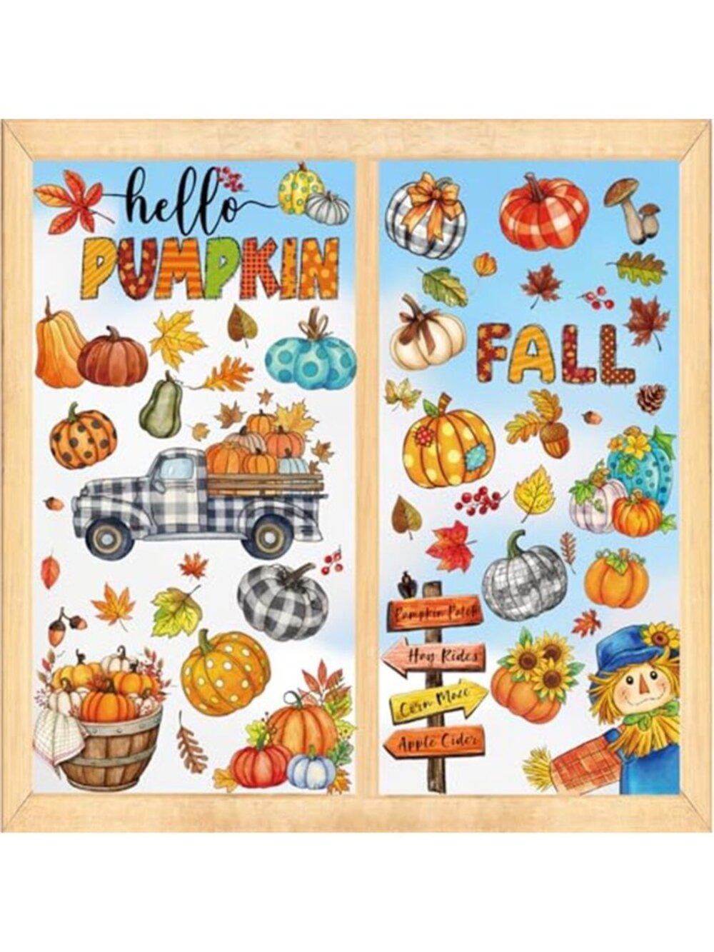118 PCS Fall Window Clings Watercolor Pumpkin Maple Leaves Scarecrow
